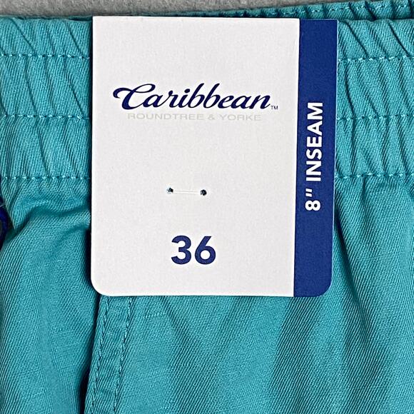 Caribbean Roundtree & Yorke Men's 36W Cotton/Linen Shorts 8" Inseam Blue NEW - Picture 5 of 7